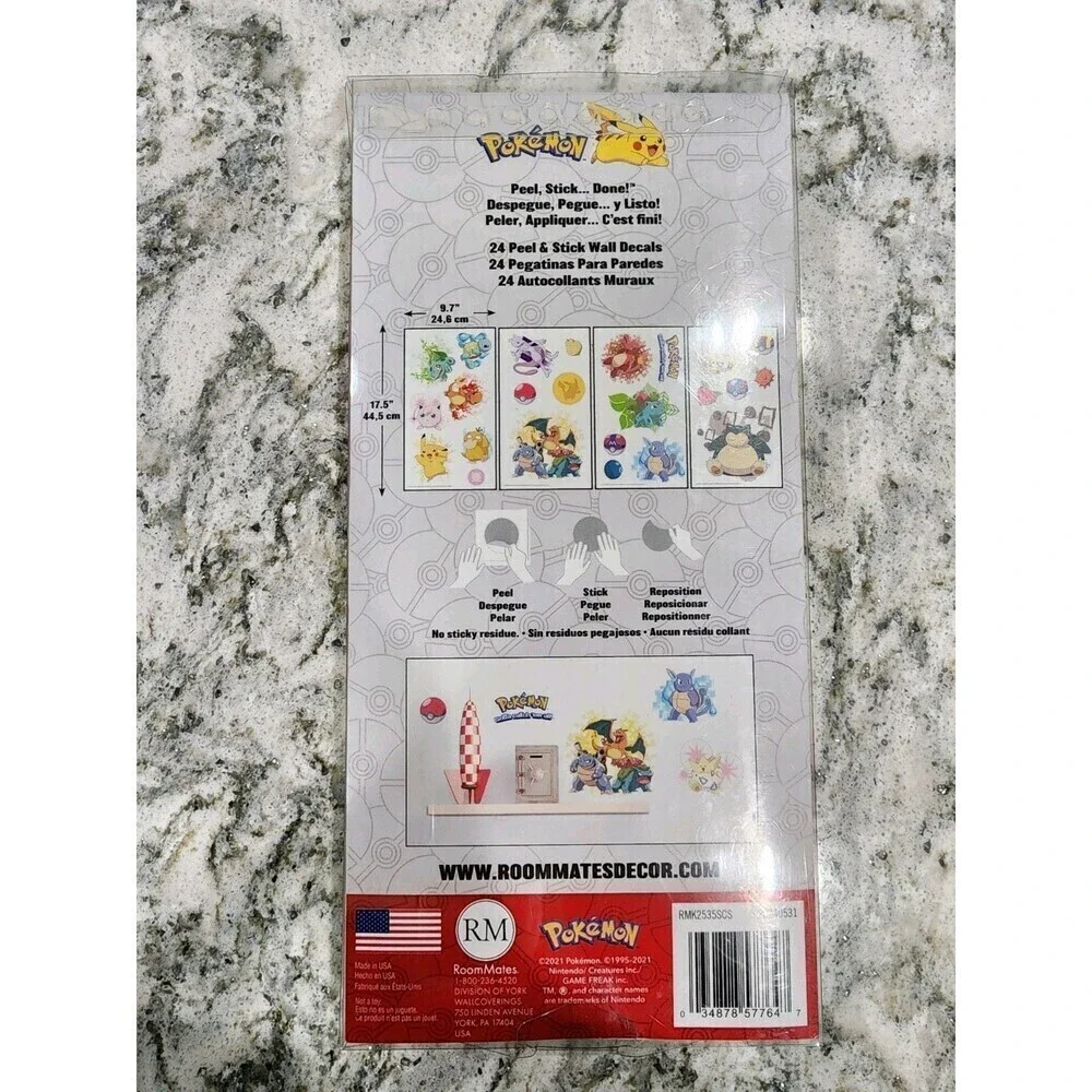RMK2535SCS POKEMON ICONIC 24 Peel & Stick Wall Decals Kids Room Decor Stickers